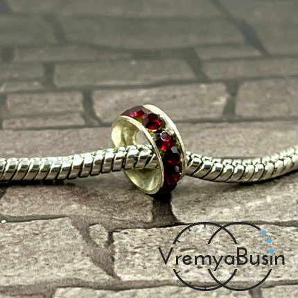 Бусина металлическая со стразами, кольцо 10х4 мм, цв. коричнеый  (1 шт.)