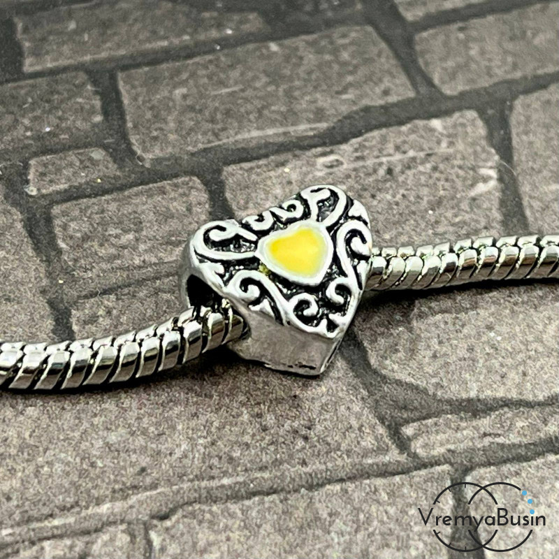 Бусины металлическая с эмалью, сердце 12х10х8 мм (1 шт.)