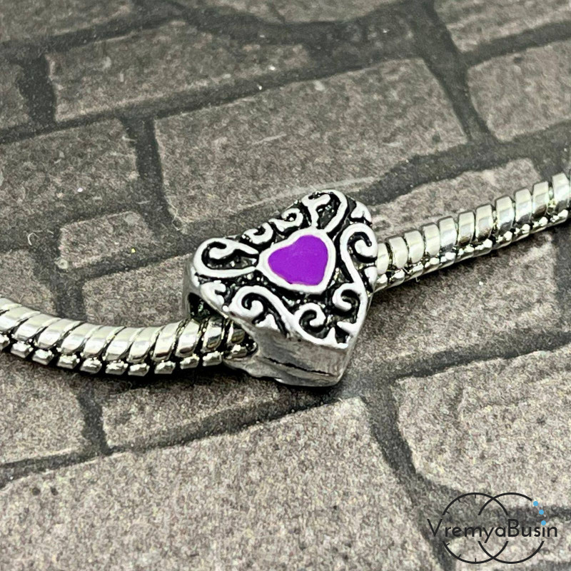 Бусины металлическая с эмалью, сердце 12х10х8 мм (1 шт.)