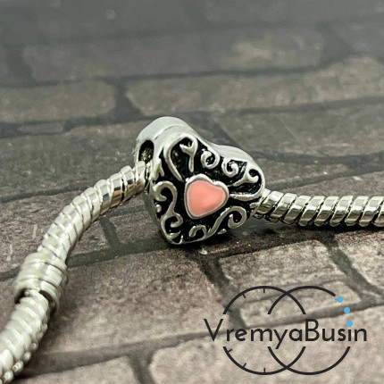 Бусины металлическая с эмалью, сердце 12х10х8 мм (1 шт.)