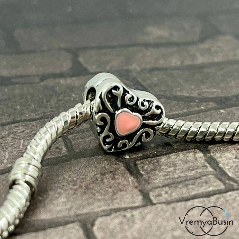 Бусины металлическая с эмалью, сердце 12х10х8 мм (1 шт.)