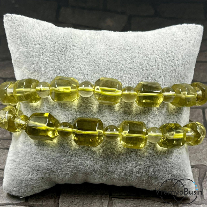 Лимонный кварц, галтовка кубик со свободной огранкой ок. 8х10 мм + шарики 6 мм (ок. 11+12 шт.)