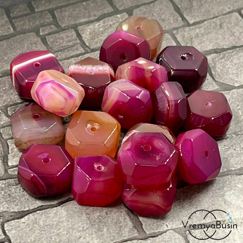 Агат тонир., крупный рондель с гранями, ок. 9х15, цв. малиново-красный  (1 шт.)