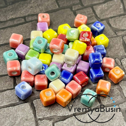 УЦЕНКА: Бусины керамические "Кубик", 6х6 мм, цв. микс (1    шт.)