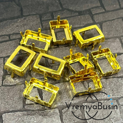 Цапы для страз, прямоугольник 13х18 мм, цв. золото  (1 шт.)