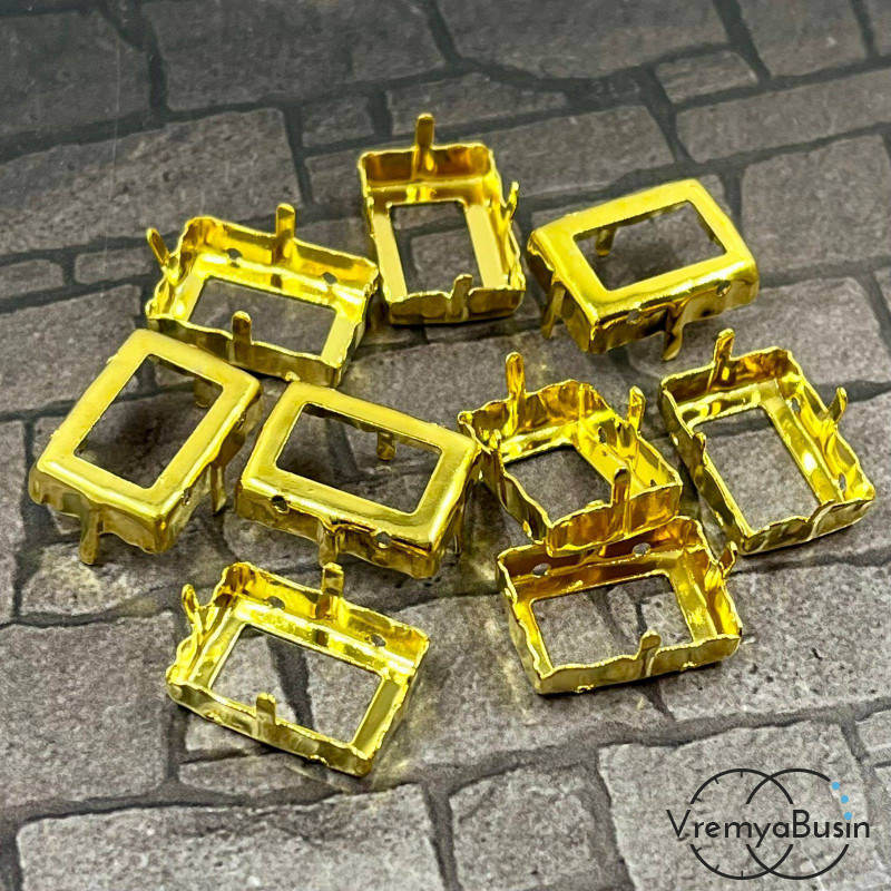 Цапы для страз, прямоугольник 13х18 мм, цв. золото  (1 шт.)