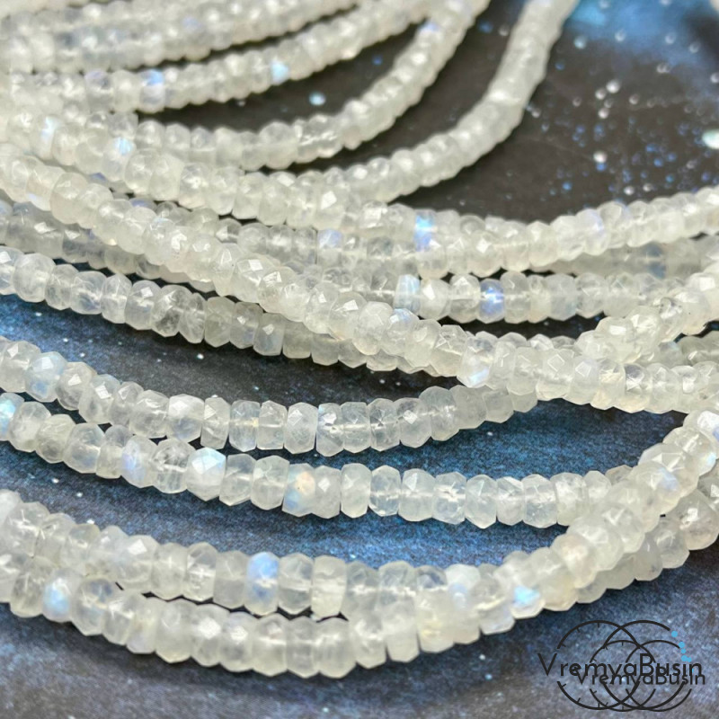 Лунный камень натур., рондель граненый 5х3 мм (упак. 10 шт.)