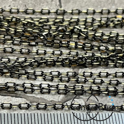 Цепочка металлическая с эмалью, звено ок. 2х4 мм, цв. черный (1 м.)