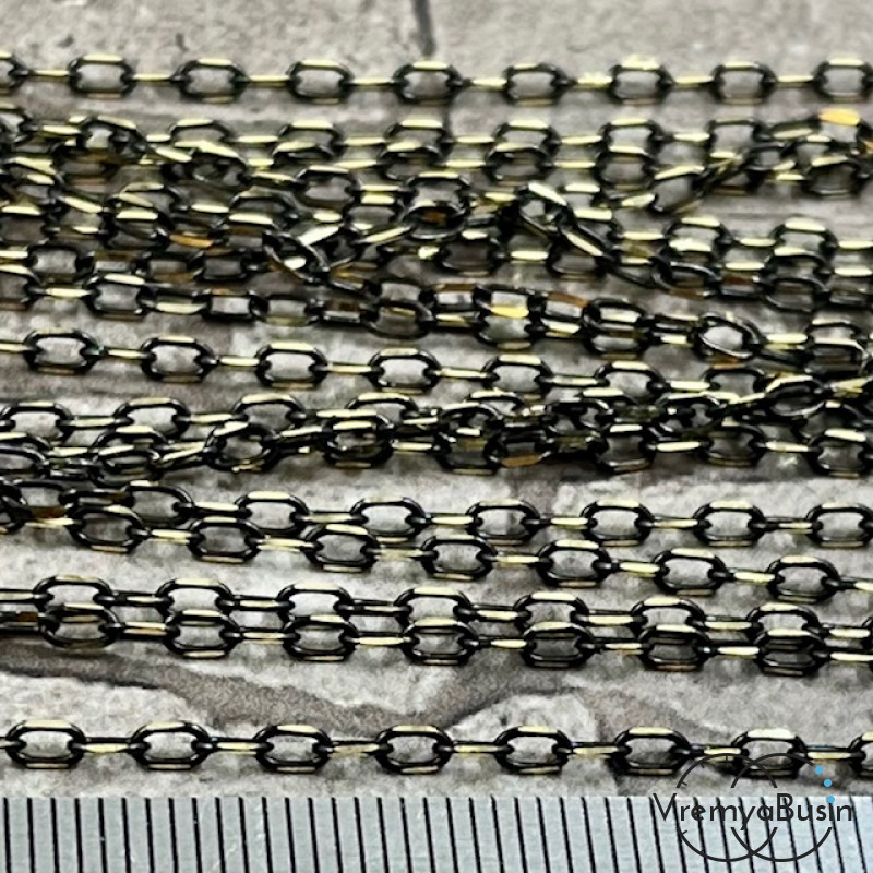 Цепочка металлическая с эмалью, звено ок. 2х4 мм, цв. черный (1 м.)