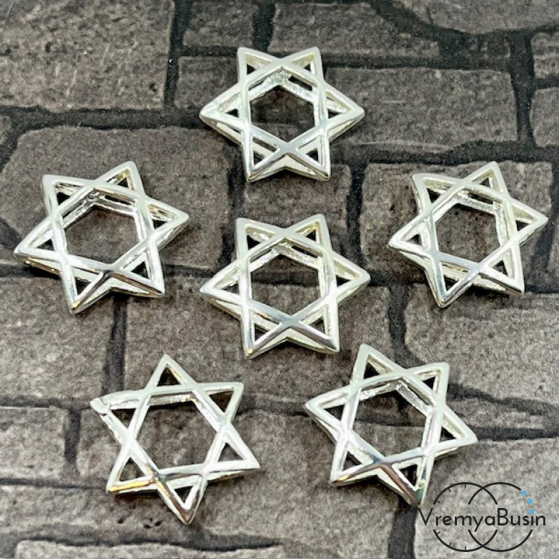 Рамка для бусины «Звезда», 16х14 мм, латунь с родиевым покрытием (1 шт.)