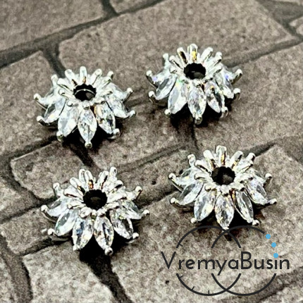 Шапочки для бусин с фианитами, 11х5 мм, латунь с позолотой (1 шт.)