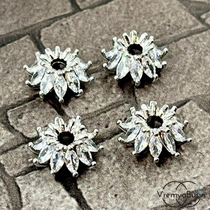 Шапочки для бусин с фианитами, 11х5 мм, латунь с позолотой (1 шт.)