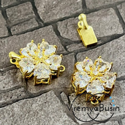 Замок на 1 нить, 16х18 мм, латунь с позолотой и фианитами  (1 шт.)