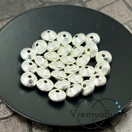 Бусины разделители, алмазная пыль, 8х4 мм, латунь с родиевым покрытием (10 шт.)