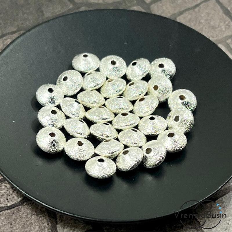 Бусины разделители, алмазная пыль, 8х4 мм, латунь с родиевым покрытием (10 шт.)