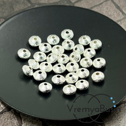 Бусины разделители, алмазная пыль, 6х3.5 мм, латунь с родиевым покрытием (10 шт.)