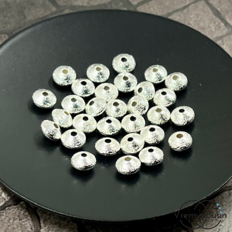 Бусины разделители, алмазная пыль, 6х3.5 мм, латунь с родиевым покрытием (10 шт.)