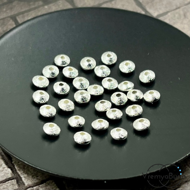 Бусины разделители, алмазная пыль, 5х3 мм, латунь с родиевым покрытием (10 шт.)