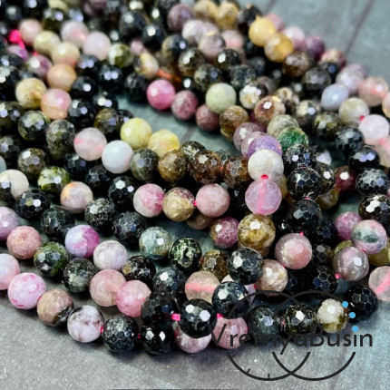 Турмалин, шарик граненый ок. 7 мм (1/2 нити, 28 шт.)