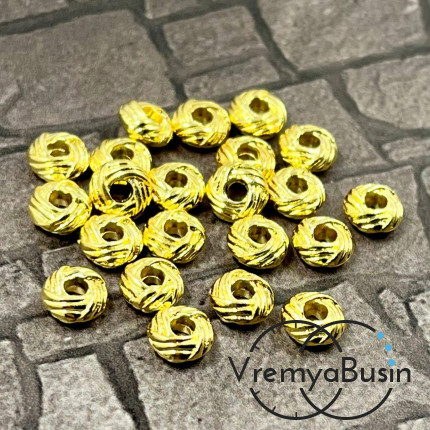 Бусины разделители, 6х3 мм, латунь с позолотой (10 шт.)