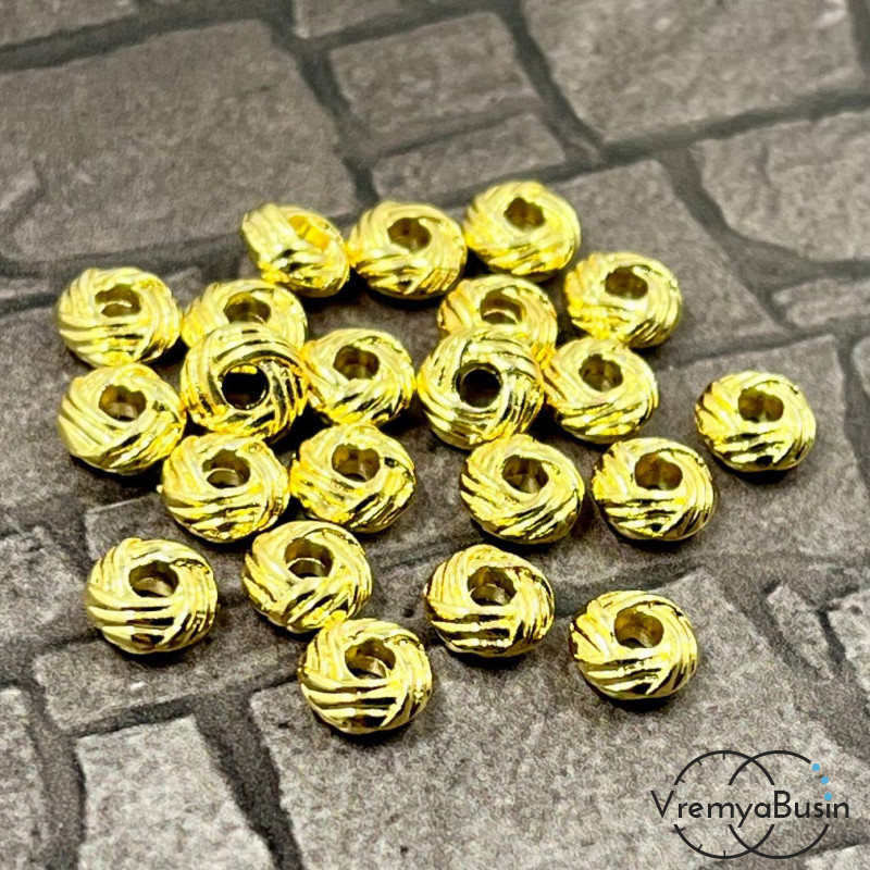 Бусины разделители, 6х3 мм, латунь с позолотой (10 шт.)