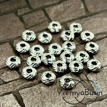 Бусины разделители, 6х3 мм, латунь с родиевым покрытием (10 шт.)