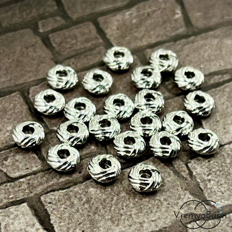 Бусины разделители, 6х3 мм, латунь с родиевым покрытием (10 шт.)