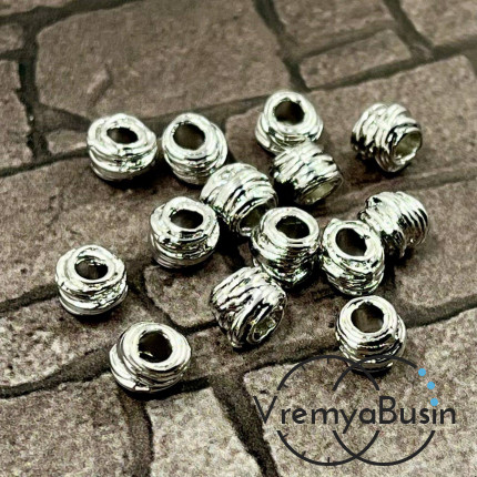 Бусины разделители, 6х4.5 мм, латунь с родиевым покрытием (10 шт.)