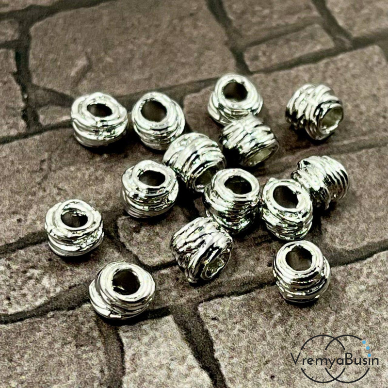 Бусины разделители, 6х4.5 мм, латунь с родиевым покрытием (10 шт.)