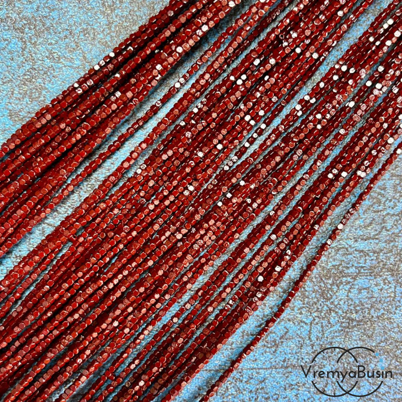 Гематит, кубик со скошенными уголками, 1.5 мм, цв. красный (нить, ок. 250  шт.)