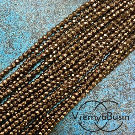 Гематит, шарик граненый 4 мм, цв. коричневый (нить, ок. 95 шт.)