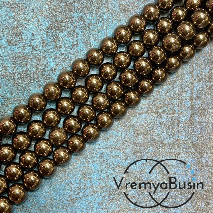 Гематит, шарик гладкий 10 мм, цв. коричневый     (нить, ок. 38 шт.)