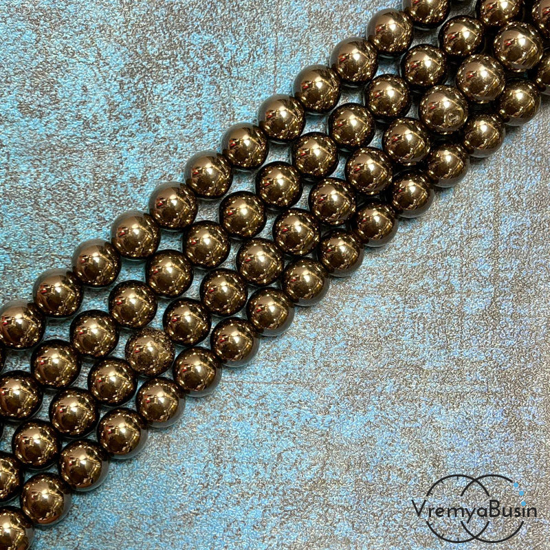 Гематит, шарик гладкий 10 мм, цв. коричневый     (нить, ок. 38 шт.)