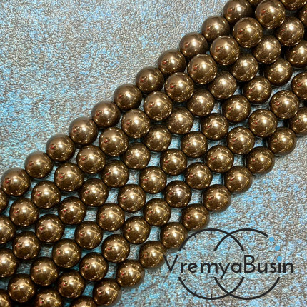 Гематит, шарик гладкий 8 мм, цв. коричневый    (нить, ок. 48 шт.)