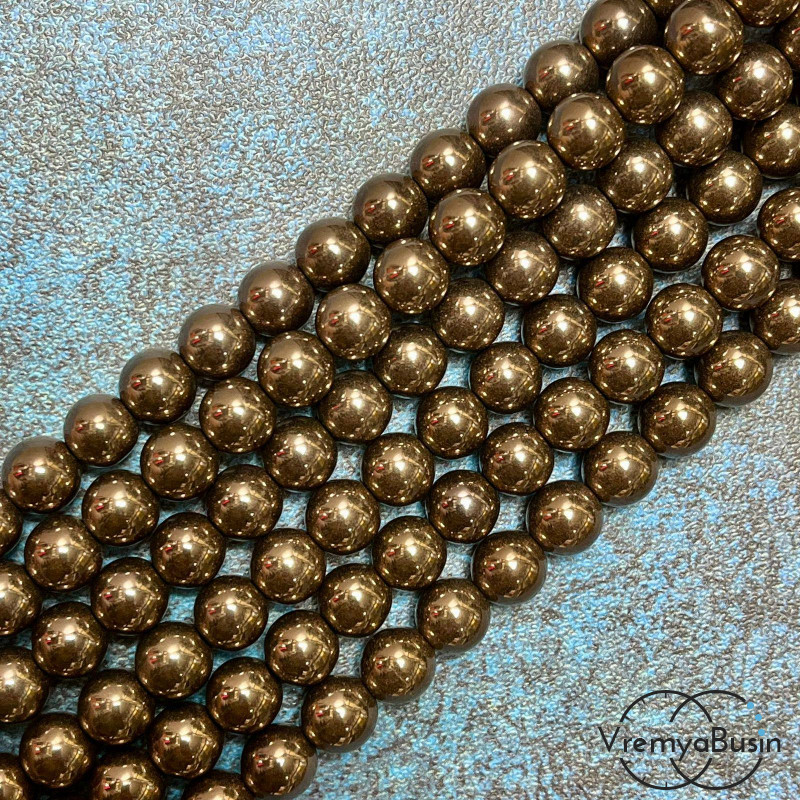Гематит, шарик гладкий 8 мм, цв. коричневый    (нить, ок. 48 шт.)
