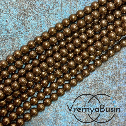 Гематит, шарик гладкий 6 мм, цв. коричневый   (нить, ок. 65 шт.)