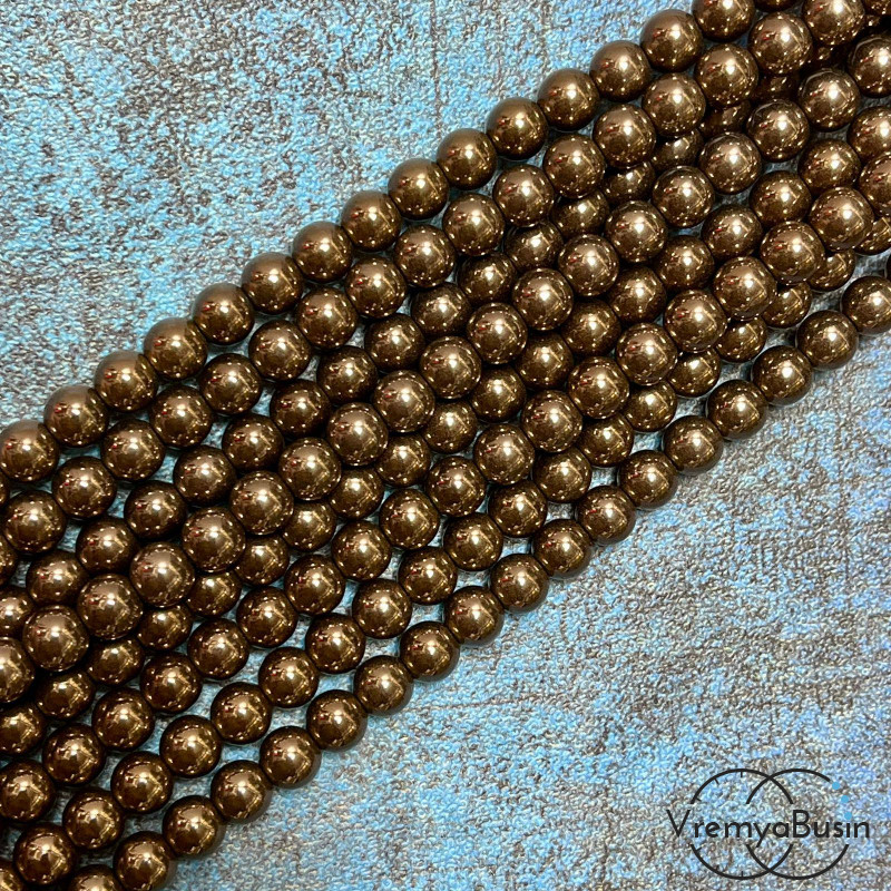Гематит, шарик гладкий 6 мм, цв. коричневый   (нить, ок. 65 шт.)