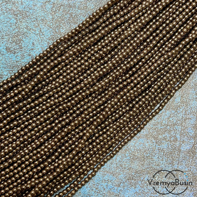 Гематит, шарик гладкий 2 мм, цв. коричневый  (нить, ок. 200  шт.)