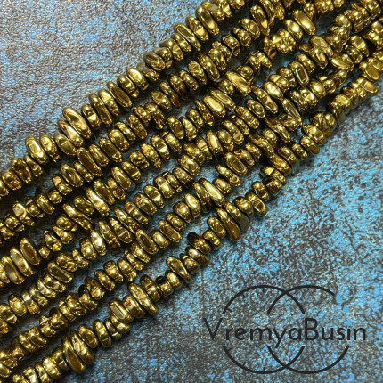 Гематит, галтовка  ок. 8х4 мм, цв.  золото (нить, ок. 125 шт.)
