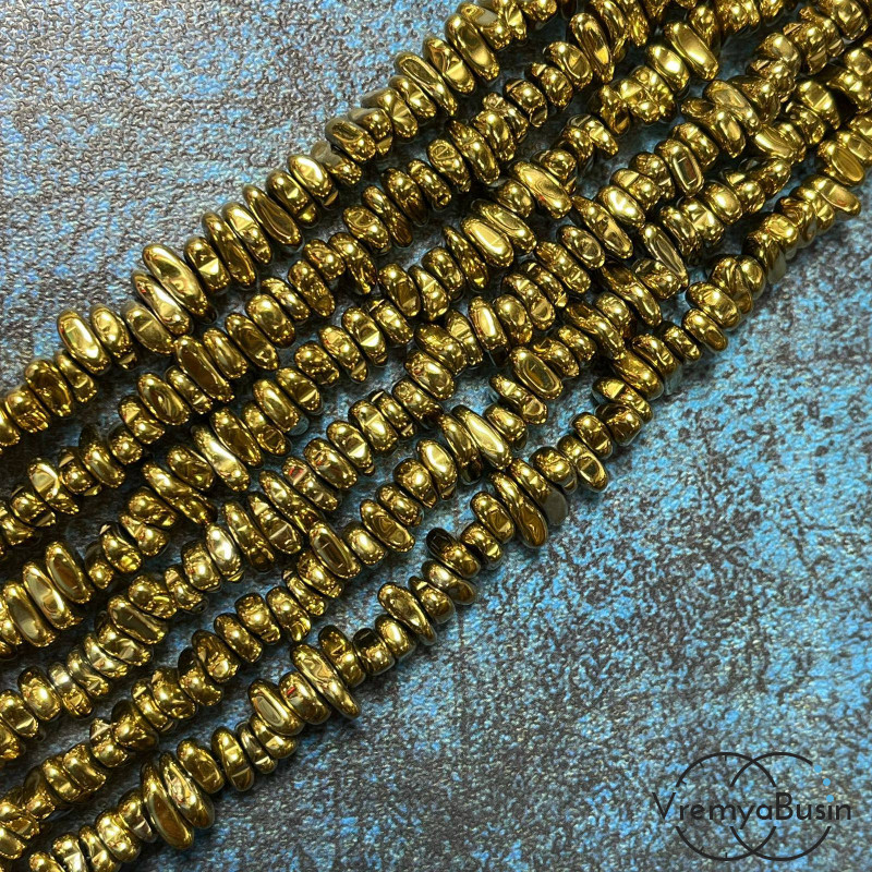 Гематит, галтовка  ок. 8х4 мм, цв.  золото (нить, ок. 125 шт.)