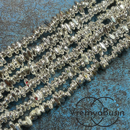 Гематит, галтовка  ок. 8х4 мм, цв.  яркое серебро  (нить, ок. 125 шт.)