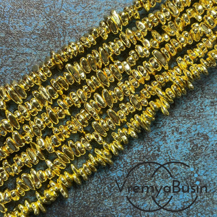 Гематит, галтовка  ок. 8х4 мм, цв. яркое золото (нить, ок. 125 шт.)