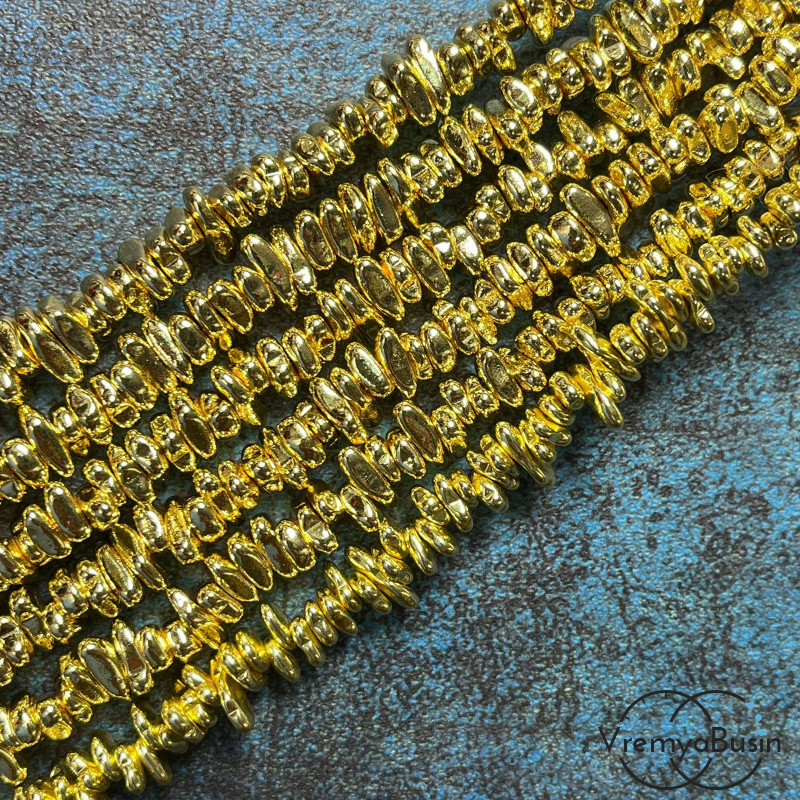 Гематит, галтовка  ок. 8х4 мм, цв. яркое золото (нить, ок. 125 шт.)
