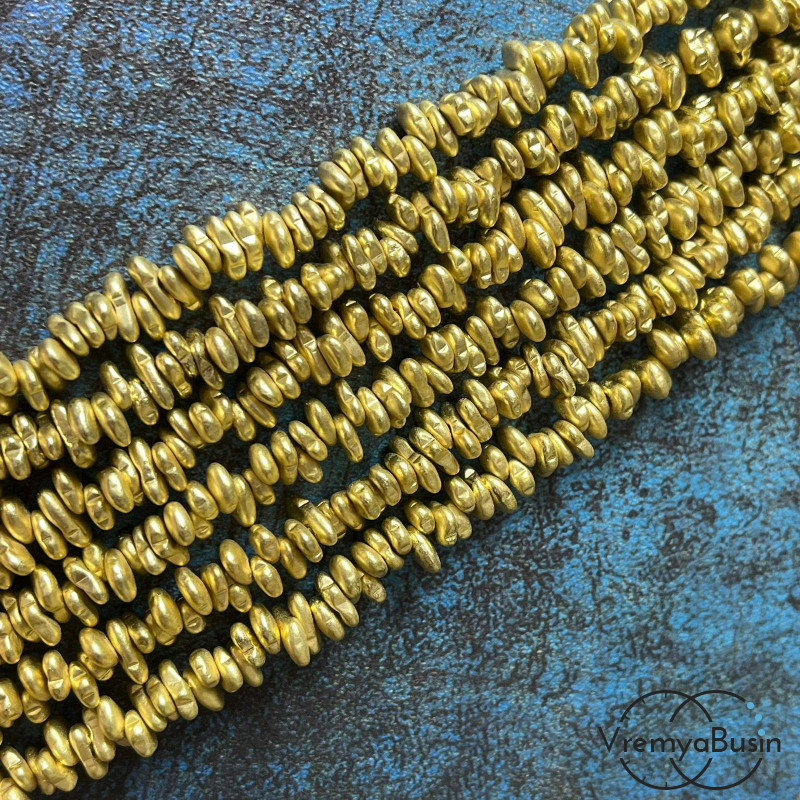 Гематит, галтовка  ок. 8х4 мм, цв. матовое золото  (нить, ок. 125 шт.)