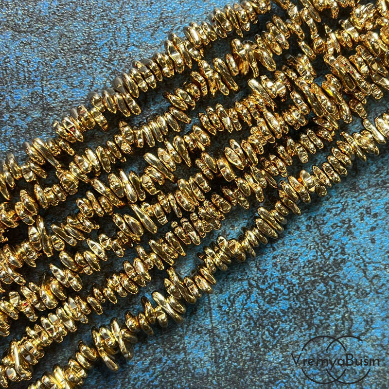 Гематит, галтовка  ок. 8х4 мм, цв.  КС золото  (нить, ок. 125 шт.)