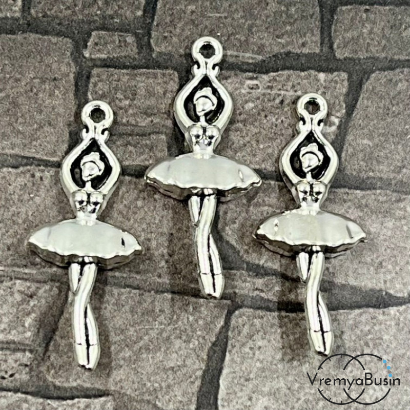 Балерина, подвеска из металла, 14х32 мм, цв. серебро (1 шт.)