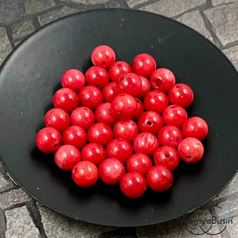 Коралл натур., шарик гладкий 7 мм, цв. КРАСНЫЙ (1 шт.)