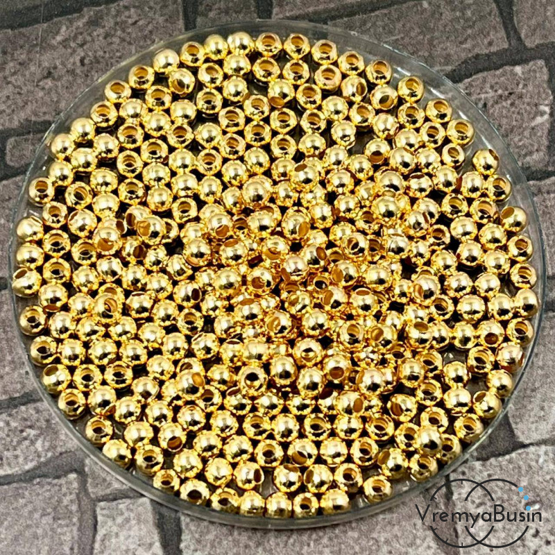 Разделители шарики, 3 мм, цв. КС золото (упак. ок. 100 шт.)