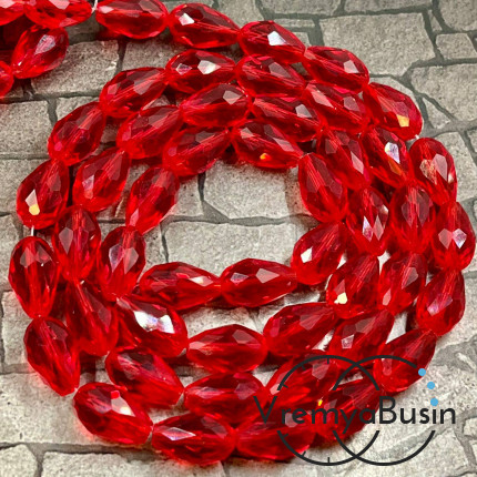 Бусина капля, граненое стекло 10х15 мм., цв.  красный  (нить, ок. 50 шт.)