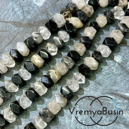 Рутиловый кварц волосатик, бусины свободной огранки ок. 15х18 мм (нить, ок. 50 шт.)